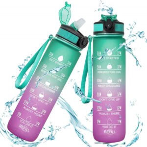 Waterfles Met Motiverende Tekst en rietje 1L Groen /roze